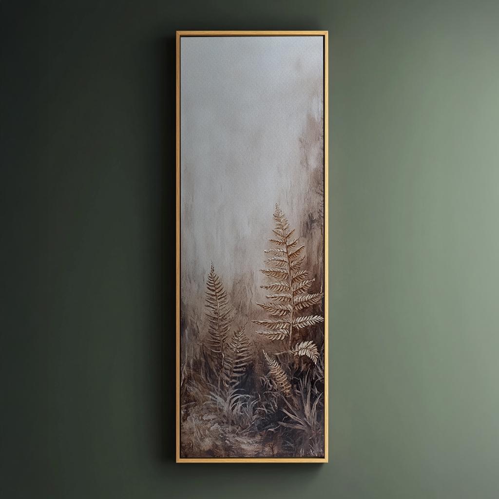 Textural Fern Canvas Art | Impasto Print | Biophilic Wall Art For Living Room | Taupe Greige Art | Tranquil Spa Decor Long Vertical Art