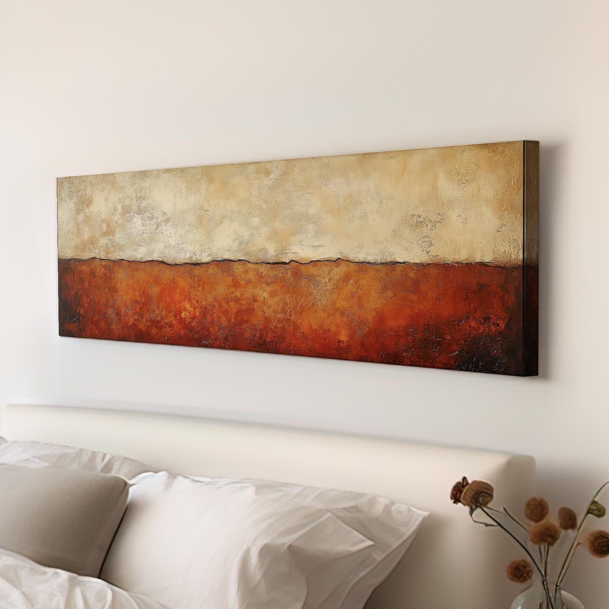 Textural Desert Landscape Canvas Art | Impasto Print | Organic Modern Wall Art For Living Room Panoramic Wall Art