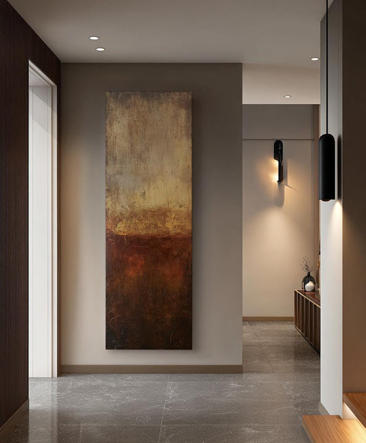 Textural Abstract Canvas Art | Impasto Print | Transitional Wall Art For Living Room | Burnt Sienna Champagne Art Long Vertical Art