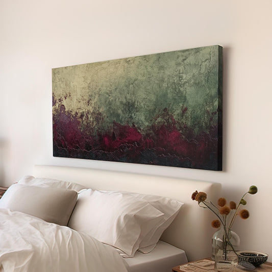 Textural Abstract Canvas Art | Impasto Print | Bohemian Wall Art For Living Room | Amethyst Olive Art | Eclectic Decor Horizontal Art