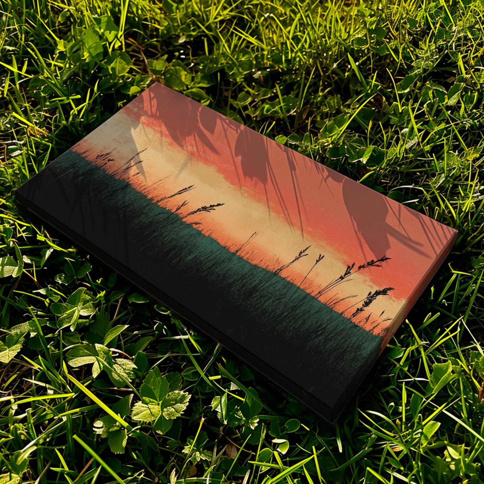 Sunset Prairie Grass Canvas Art | Impasto Print | Japandi Wall Art For Living Room | Terracotta Sage Art Horizontal Art