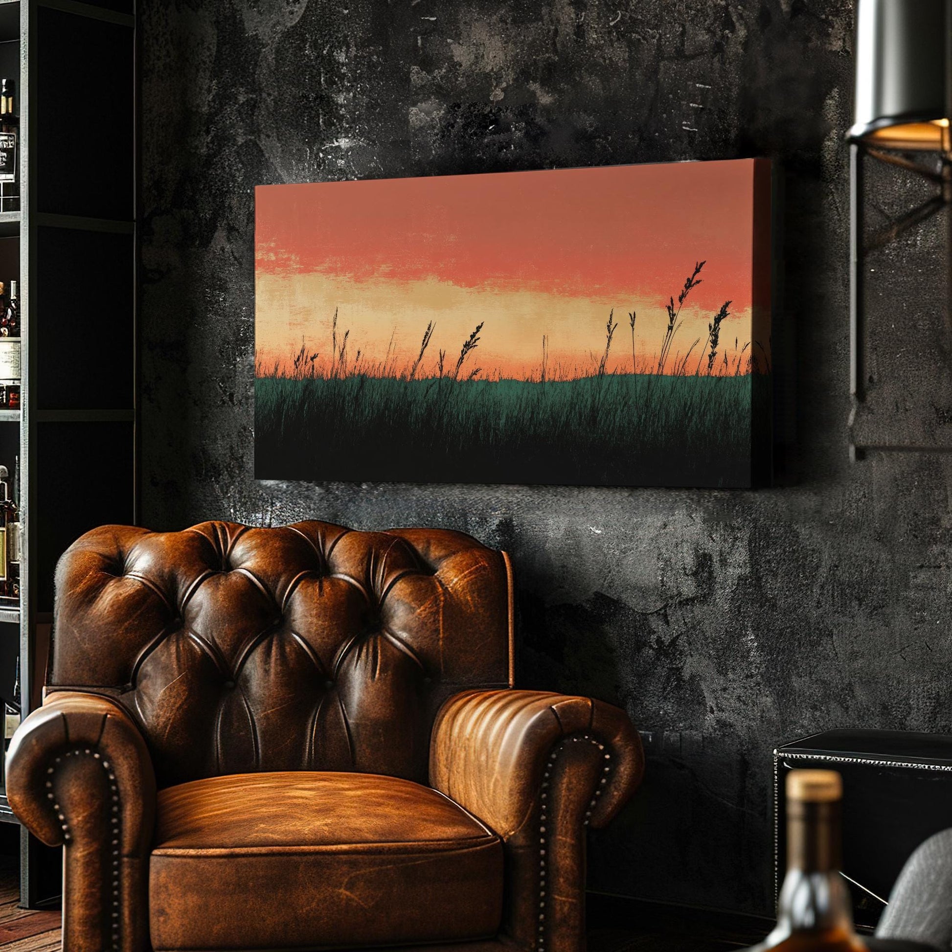 Sunset Prairie Grass Canvas Art | Impasto Print | Japandi Wall Art For Living Room | Terracotta Sage Art Horizontal Art
