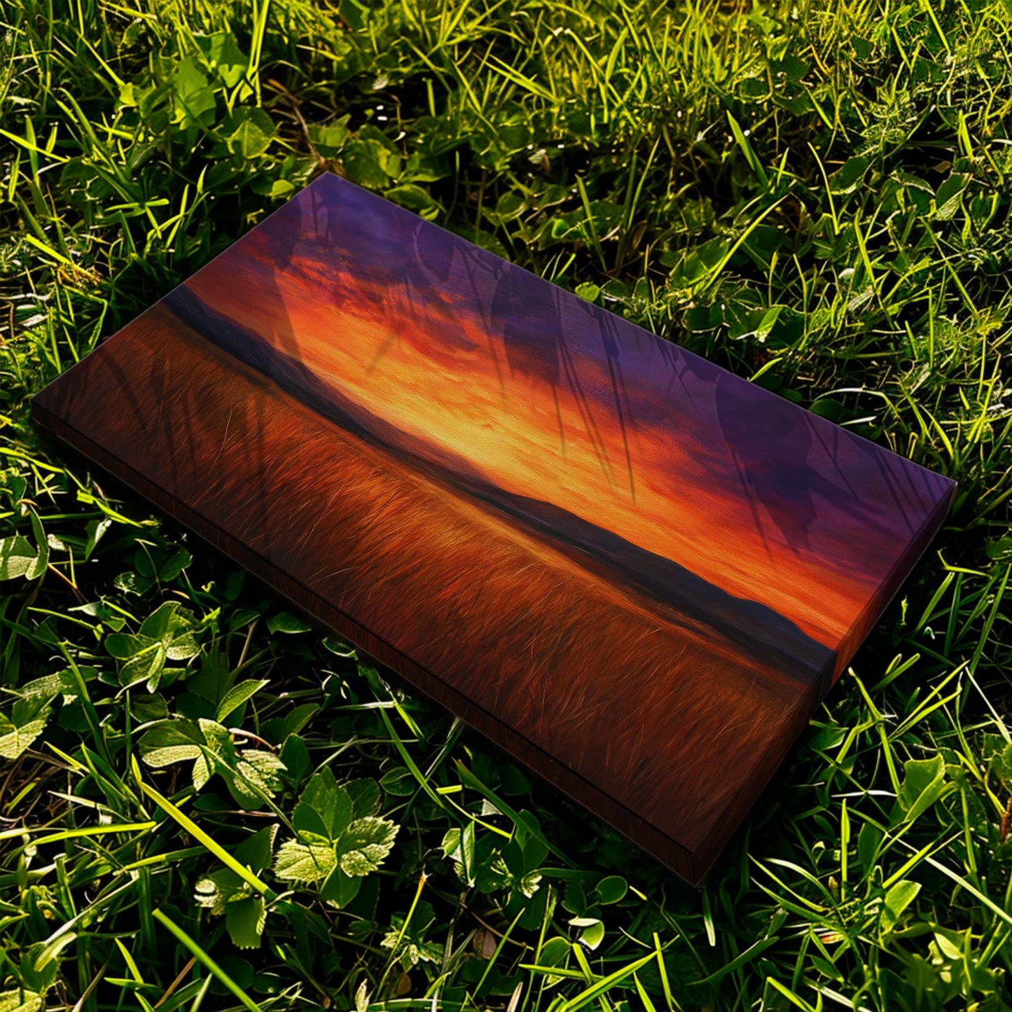 Sunset Prairie Canvas Art | Impasto Painting Print | Bohemian Wall Art For Living Room | Burnt Sienna Art | Eclectic Decor Horizontal Art