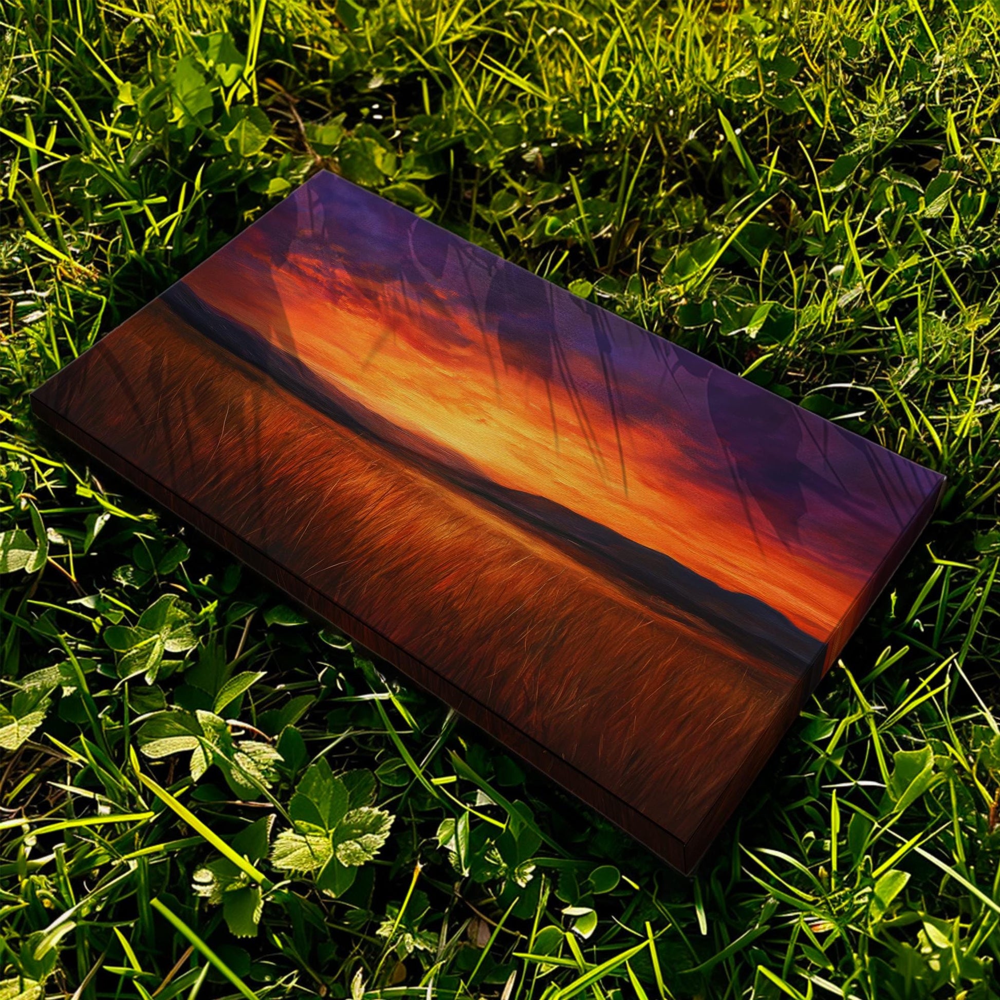 Sunset Prairie Canvas Art | Impasto Painting Print | Bohemian Wall Art For Living Room | Burnt Sienna Art | Eclectic Decor Horizontal Art