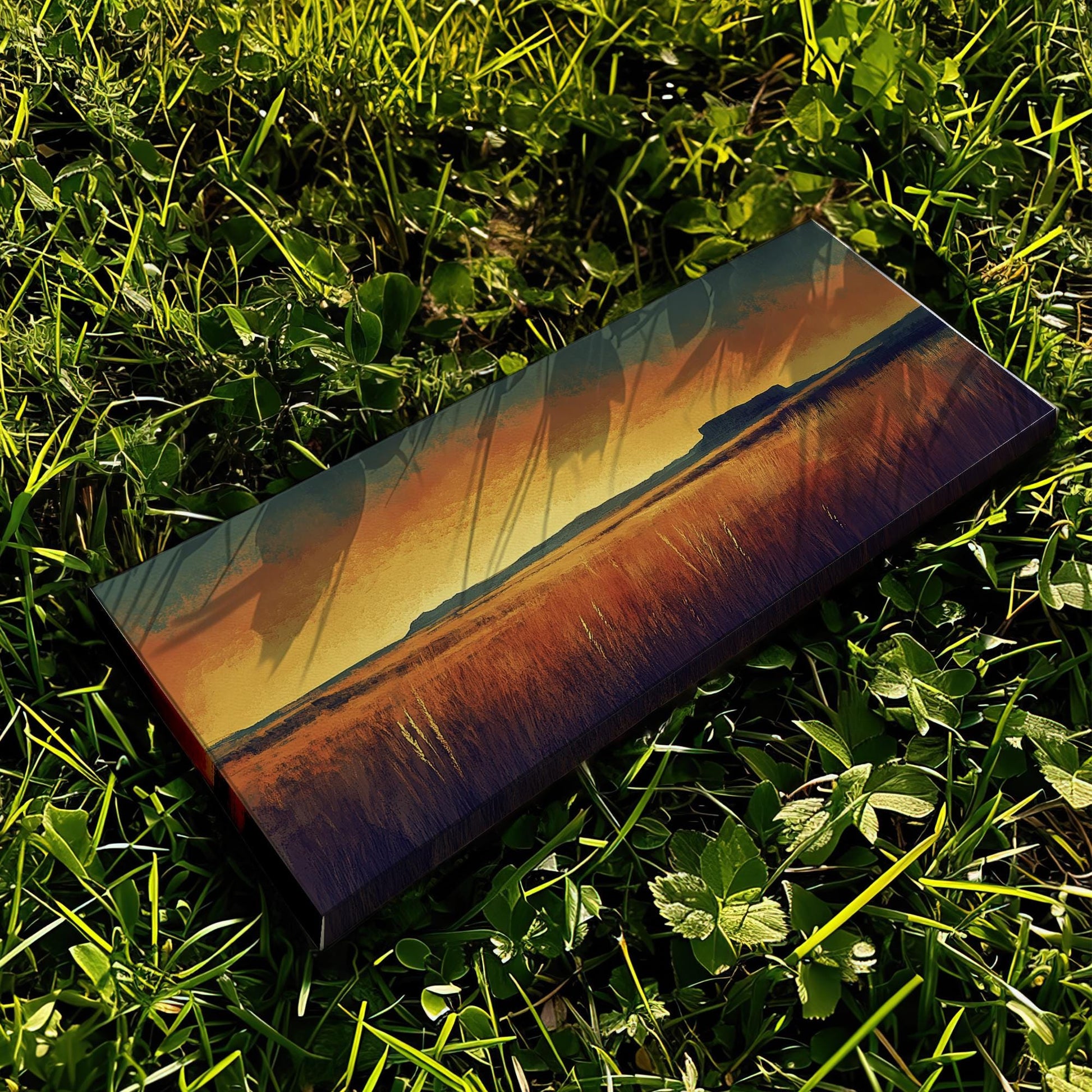 Sunset Prairie Canvas Art | Impasto Brushstroke Print | Mid Century Modern Wall Art For Living Room | Ochre and Ember Art Panoramic Wall Art