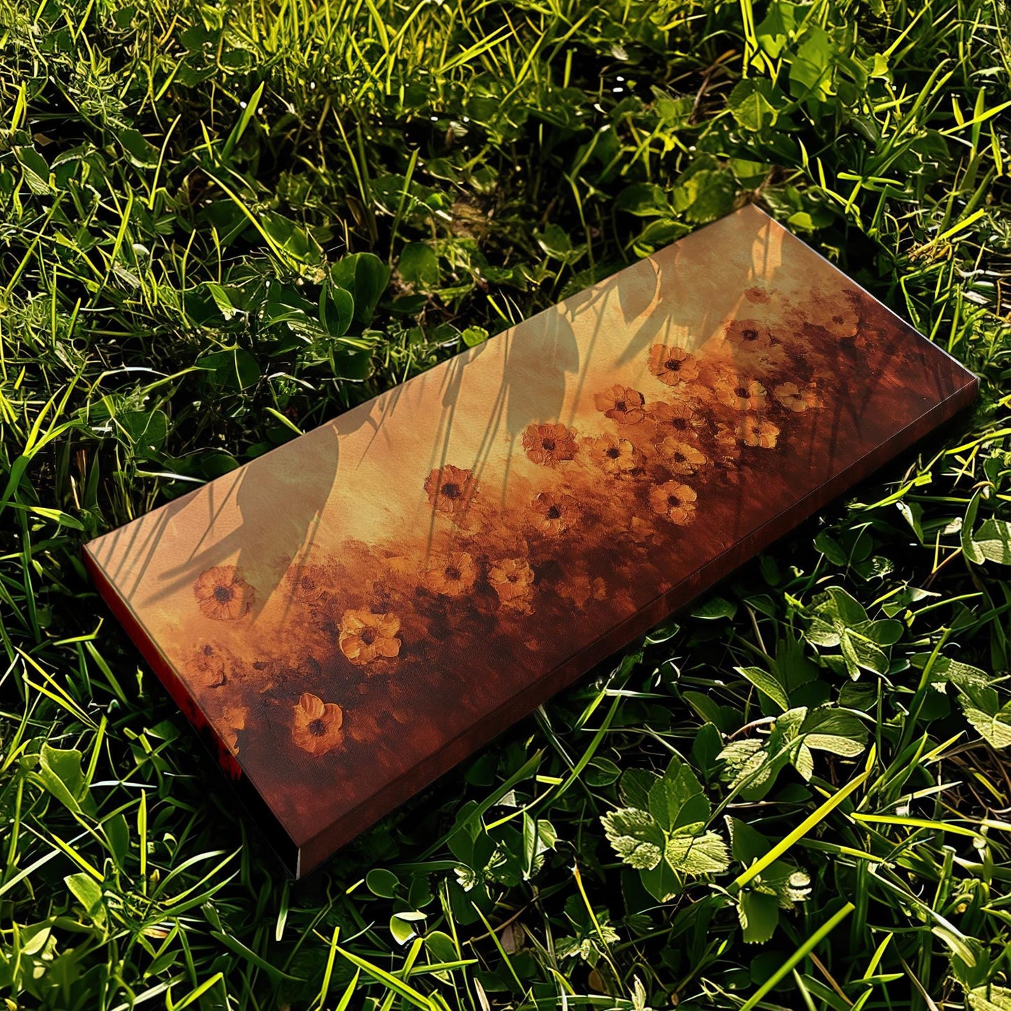 Sunset Poppies Canvas Art | Impasto Floral Print | Bohemian Wall Art For Living Room | Burnt Sienna Art Panoramic Wall Art