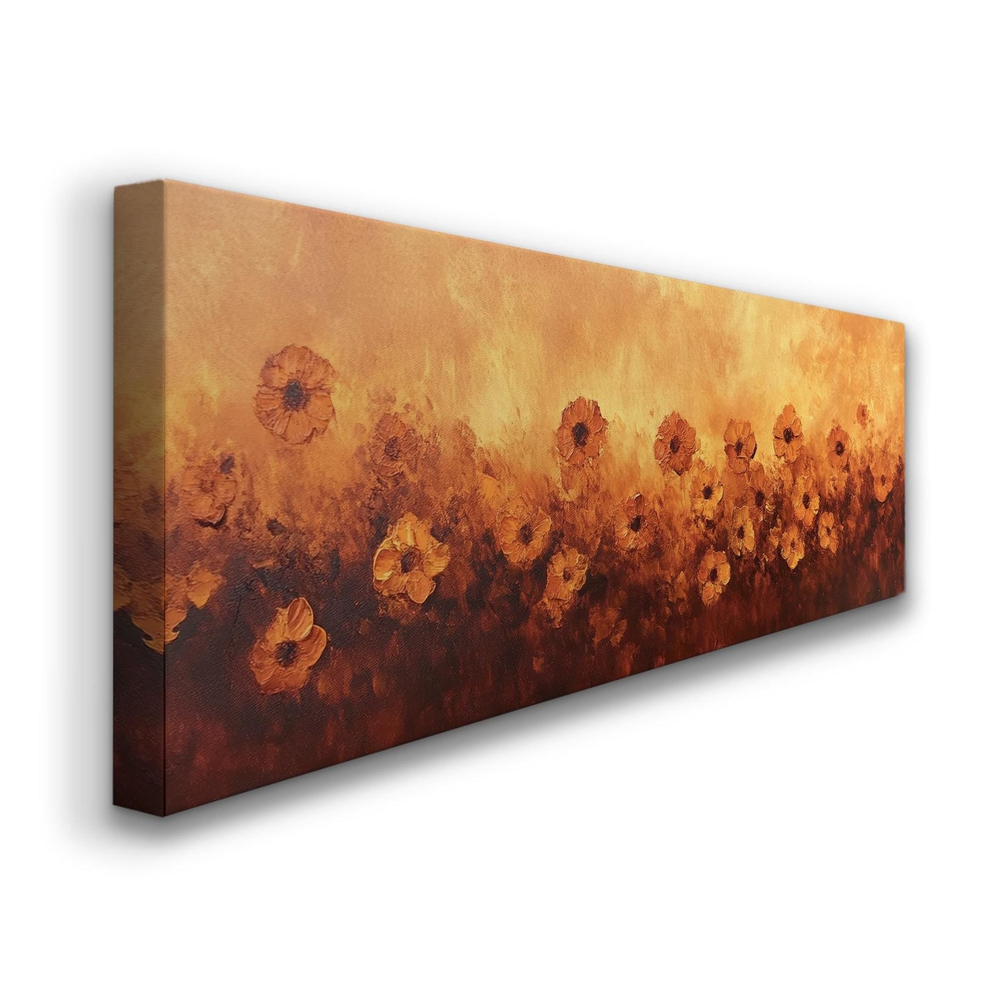 Sunset Poppies Canvas Art | Impasto Floral Print | Bohemian Wall Art For Living Room | Burnt Sienna Art Panoramic Wall Art