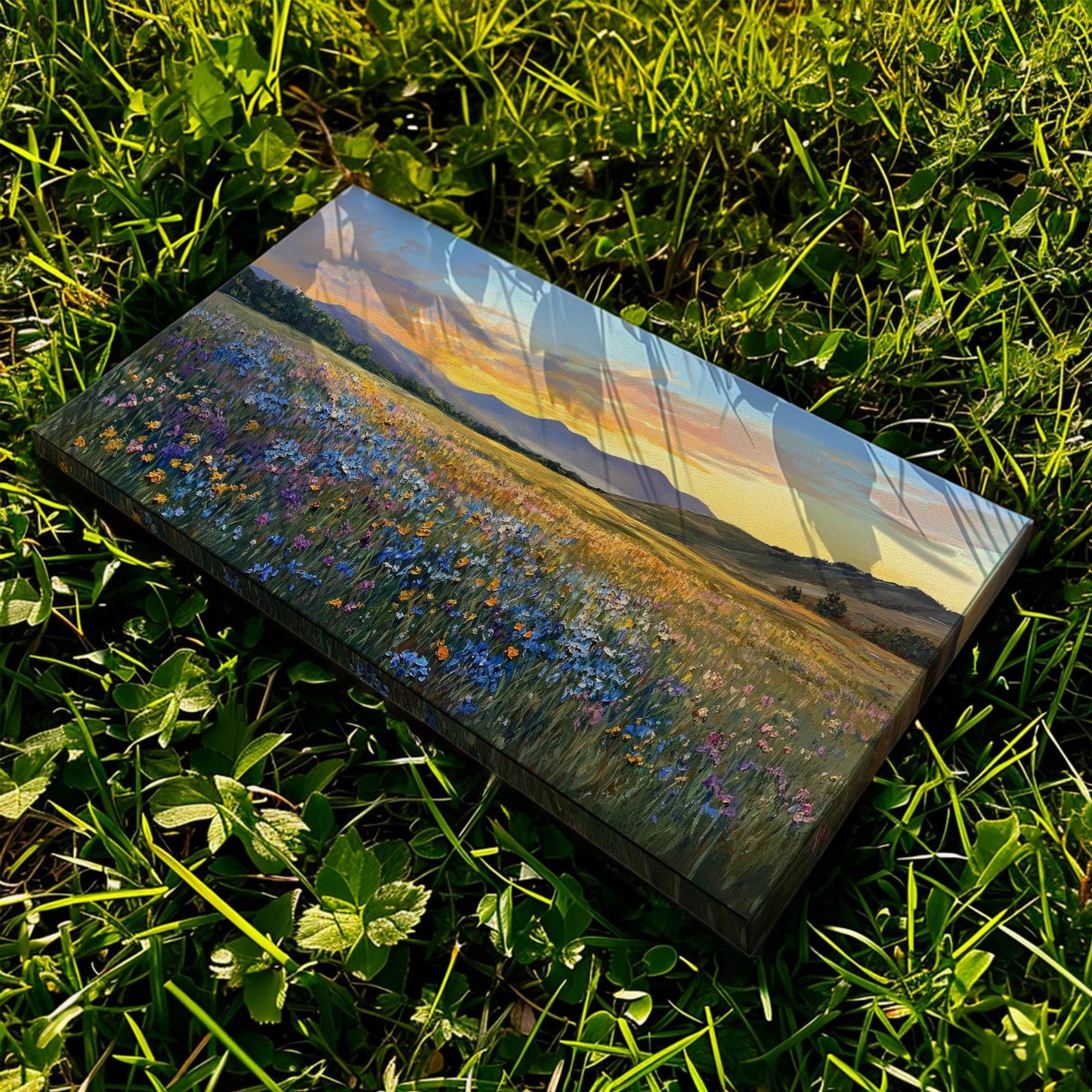 Sunset Meadow Wildflower Canvas Art | Impasto Painting Print | Bohemian Wall Art For Living Room | Honeycomb Hues Art Horizontal Art