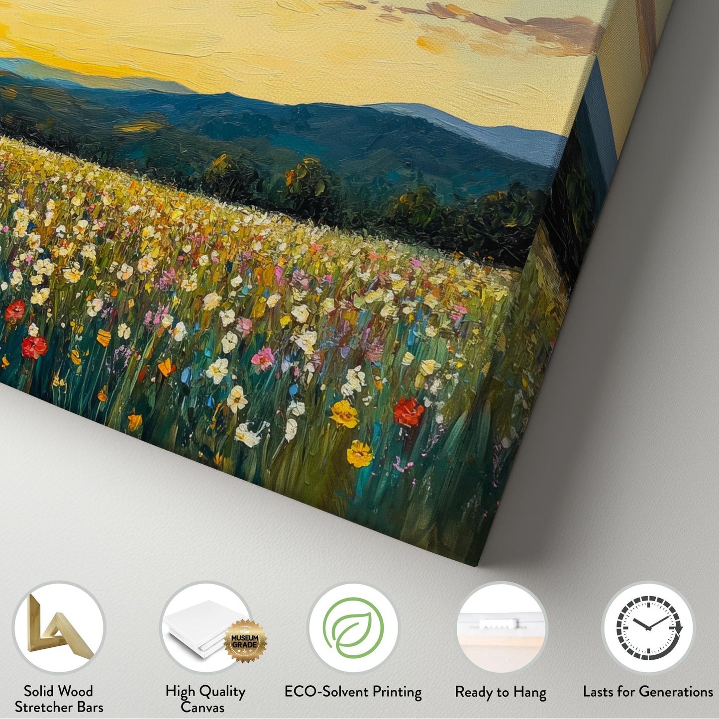 Sunset Meadow Impressionist Canvas Art | Palette Knife Impasto Print | Bohemian Wall Art For Living Room | Honeycomb Hues Art Horizontal Art