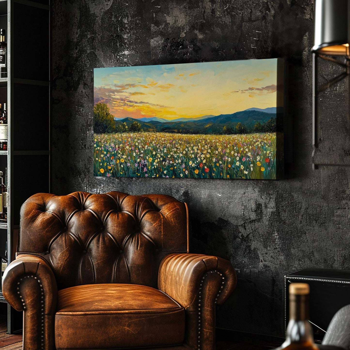 Sunset Meadow Impressionist Canvas Art | Palette Knife Impasto Print | Bohemian Wall Art For Living Room | Honeycomb Hues Art Horizontal Art