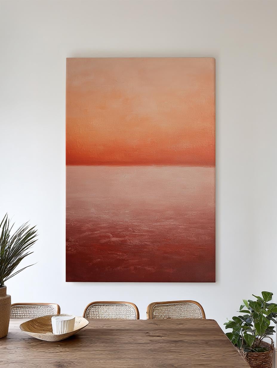 Sunset Hues Canvas Art | Impasto Textured Print | Minimalist Wall Art For Living Room | Terracotta Blush Art Vertical Canvas