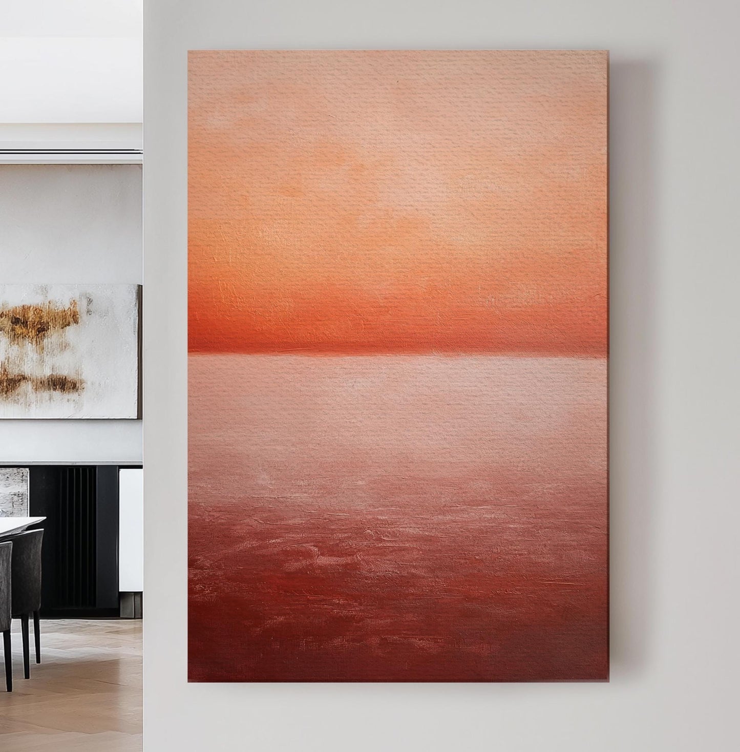 Sunset Hues Canvas Art | Impasto Textured Print | Minimalist Wall Art For Living Room | Terracotta Blush Art Vertical Canvas