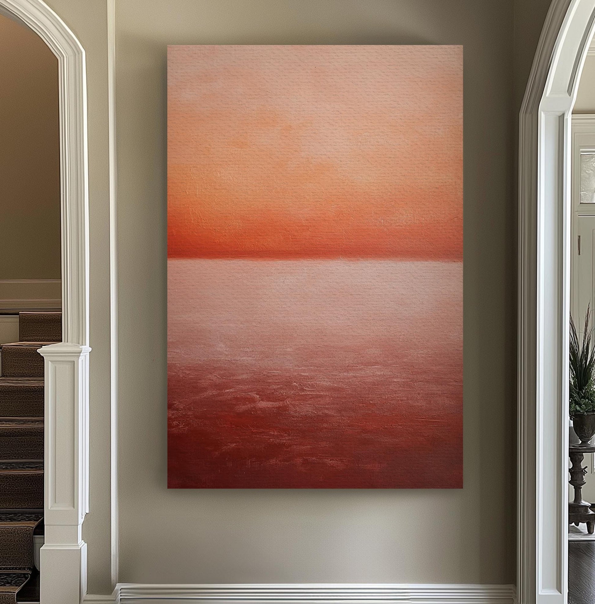 Sunset Hues Canvas Art | Impasto Textured Print | Minimalist Wall Art For Living Room | Terracotta Blush Art Vertical Canvas