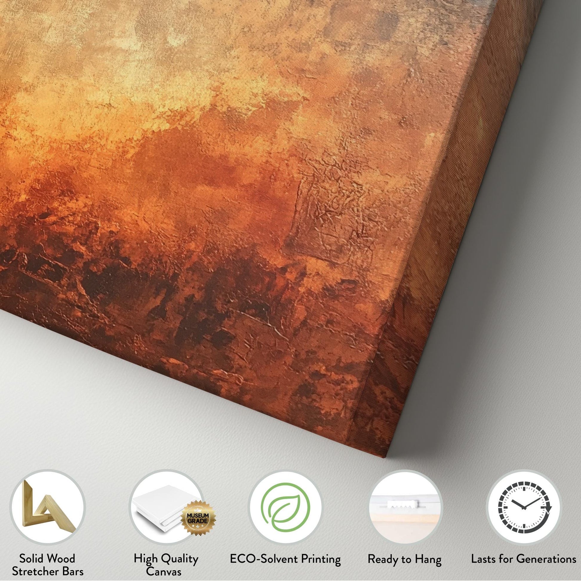 Sunset Hues Canvas Art | Impasto Textured Print | Bohemian Wall Art For Living Room | Terracotta Gold Art Horizontal Art