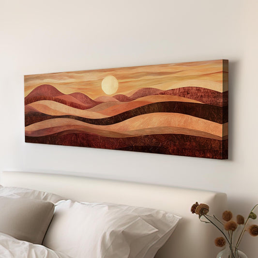 Sunset Hues Canvas Art | Impasto Print | Biophilic Wall Art For Living Room | Terracotta Bronze Art Panoramic Wall Art