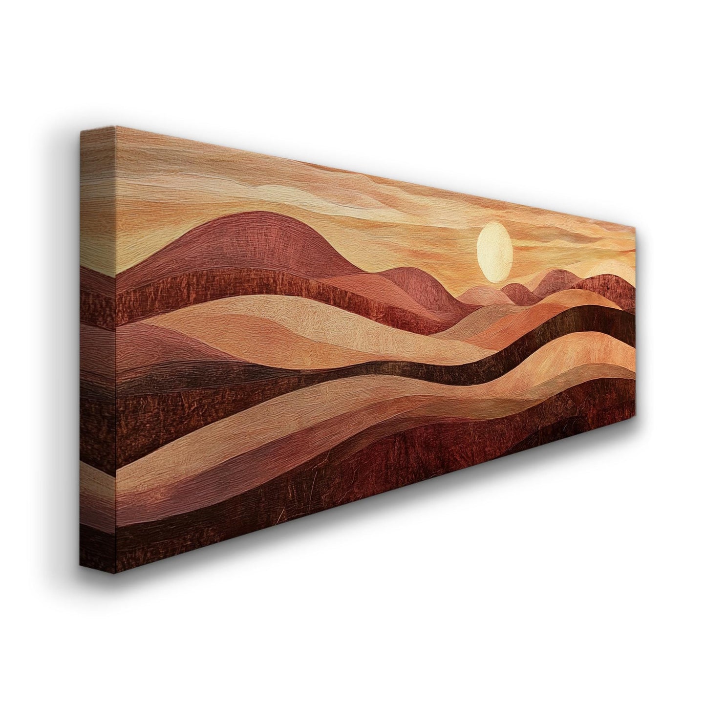 Sunset Hues Canvas Art | Impasto Print | Biophilic Wall Art For Living Room | Terracotta Bronze Art Panoramic Wall Art