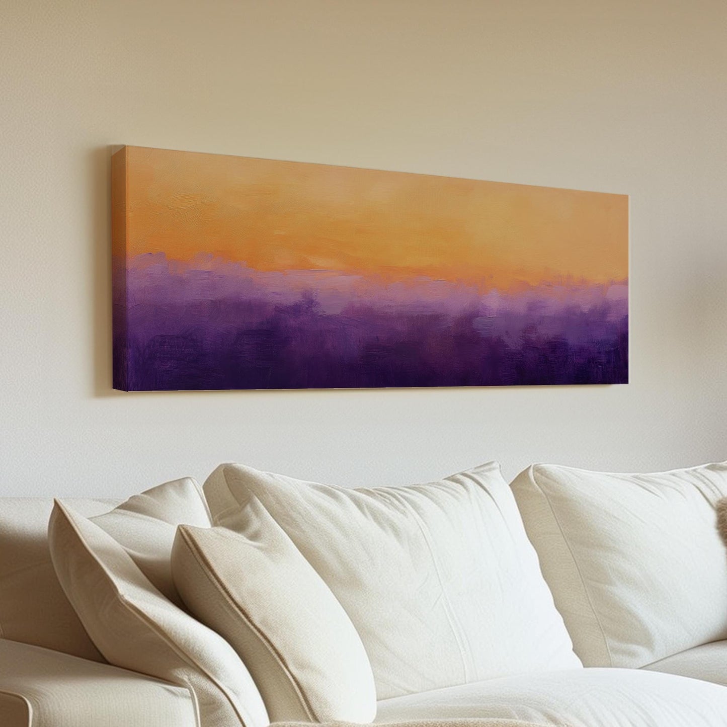 Sunset Hues Canvas Art | Impasto Palette Knife Print | Bohemian Wall Art For Living Room | Apricot and Amethyst Art Panoramic Wall Art