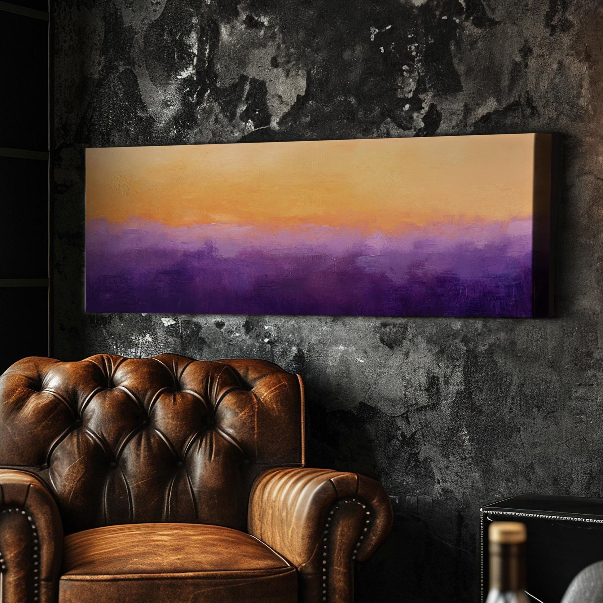 Sunset Hues Canvas Art | Impasto Palette Knife Print | Bohemian Wall Art For Living Room | Apricot and Amethyst Art Panoramic Wall Art