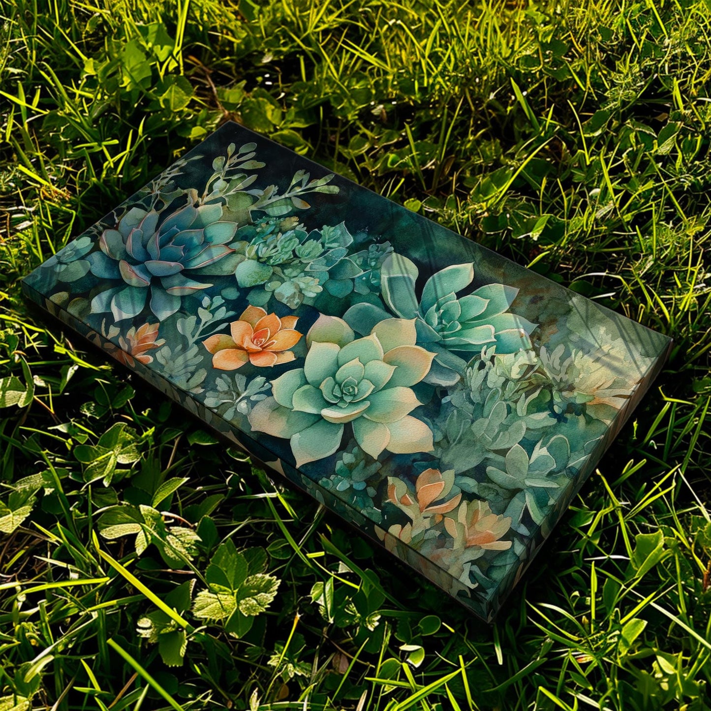 Succulent Botanical Canvas Art | Watercolor Botanical Print | Japandi Wall Art For Living Room | Jadeite Green Art Horizontal Art