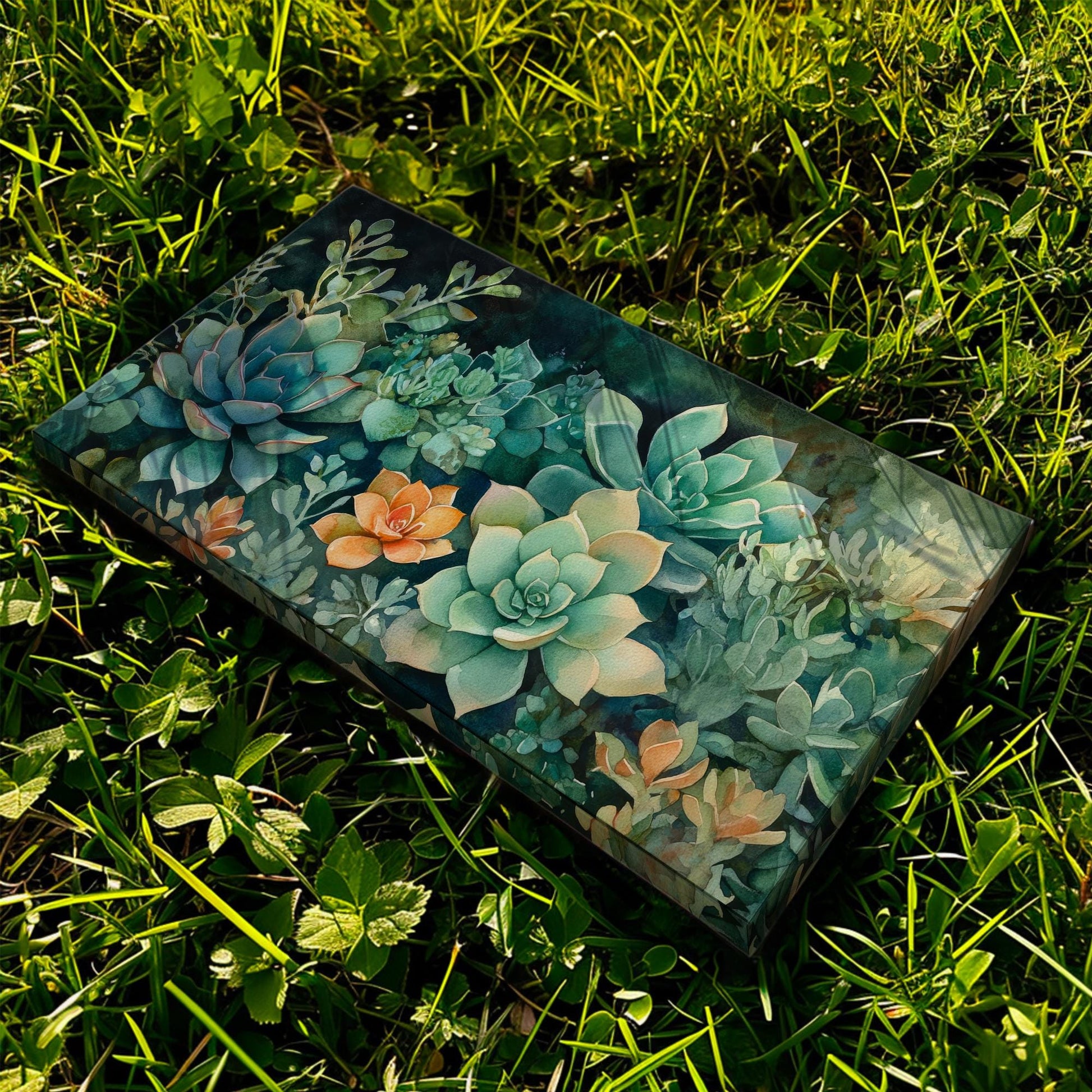 Succulent Botanical Canvas Art | Watercolor Botanical Print | Japandi Wall Art For Living Room | Jadeite Green Art Horizontal Art