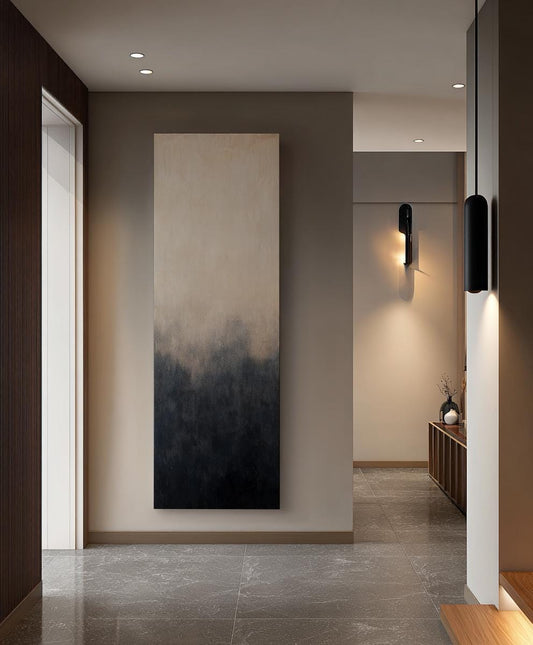 Subtle Ombr Landscape Canvas Art | Abstract Ombre Print | Tranquil Zen Wall Art For Living Room | Smoked Pearl Art Long Vertical Art