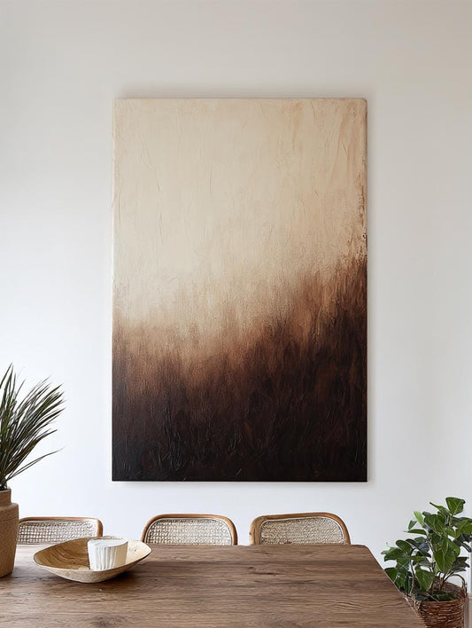 Subtle Ombr Canvas Art | Impasto Textural Print | Biophilic Wall Art For Living Room | Warm Taupe Espresso Art Vertical Canvas