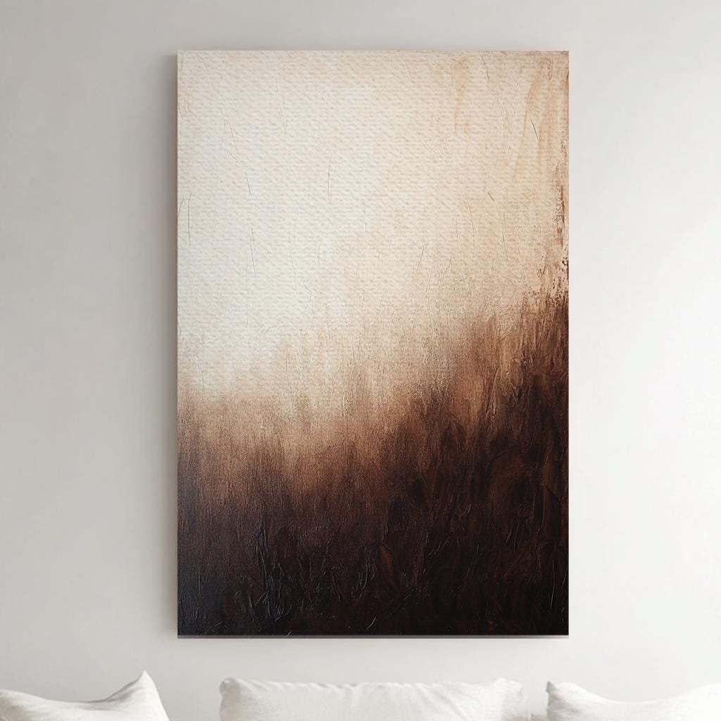 Subtle Ombr Canvas Art | Impasto Textural Print | Biophilic Wall Art For Living Room | Warm Taupe Espresso Art Vertical Canvas