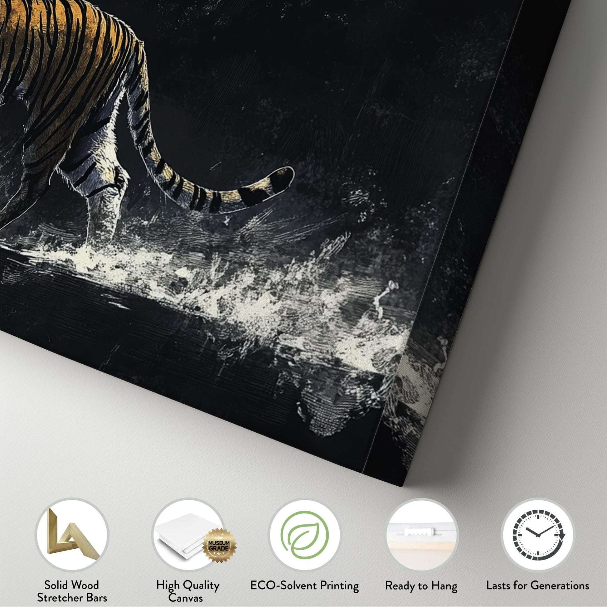 Striking Bengal Tiger Canvas Art | Scratchboard Print | Bohemian Wall Art For Living Room | Obsidian Amber Art Panoramic Wall Art