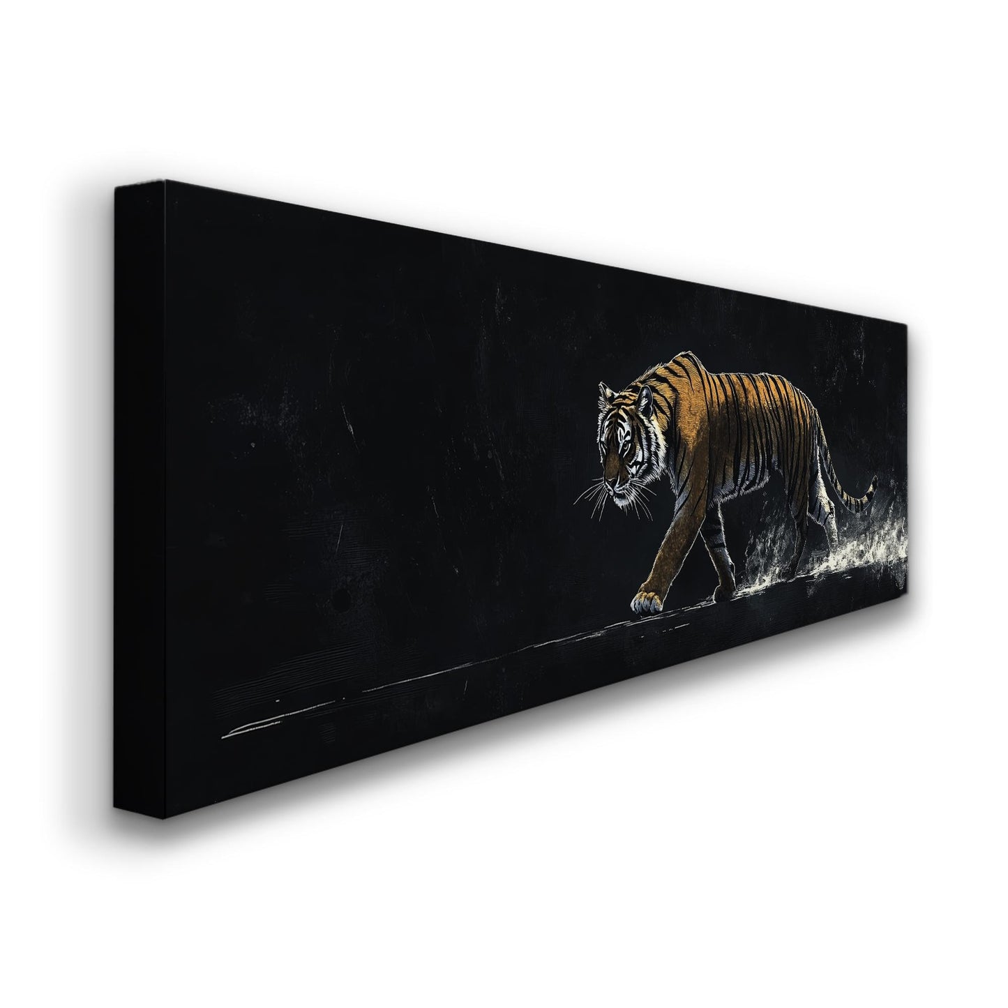 Striking Bengal Tiger Canvas Art | Scratchboard Print | Bohemian Wall Art For Living Room | Obsidian Amber Art Panoramic Wall Art