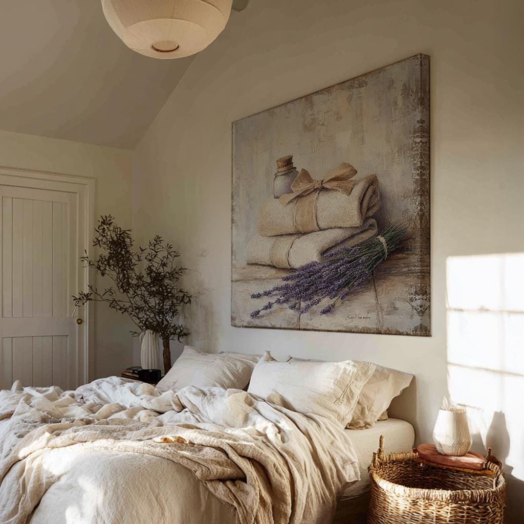 Spa Day Serenity Canvas Art | Impasto Print | Hamptons Wall Art For Bathroom | Oatmeal Milk Art | Coastal Spa Decor Square Canvas Art