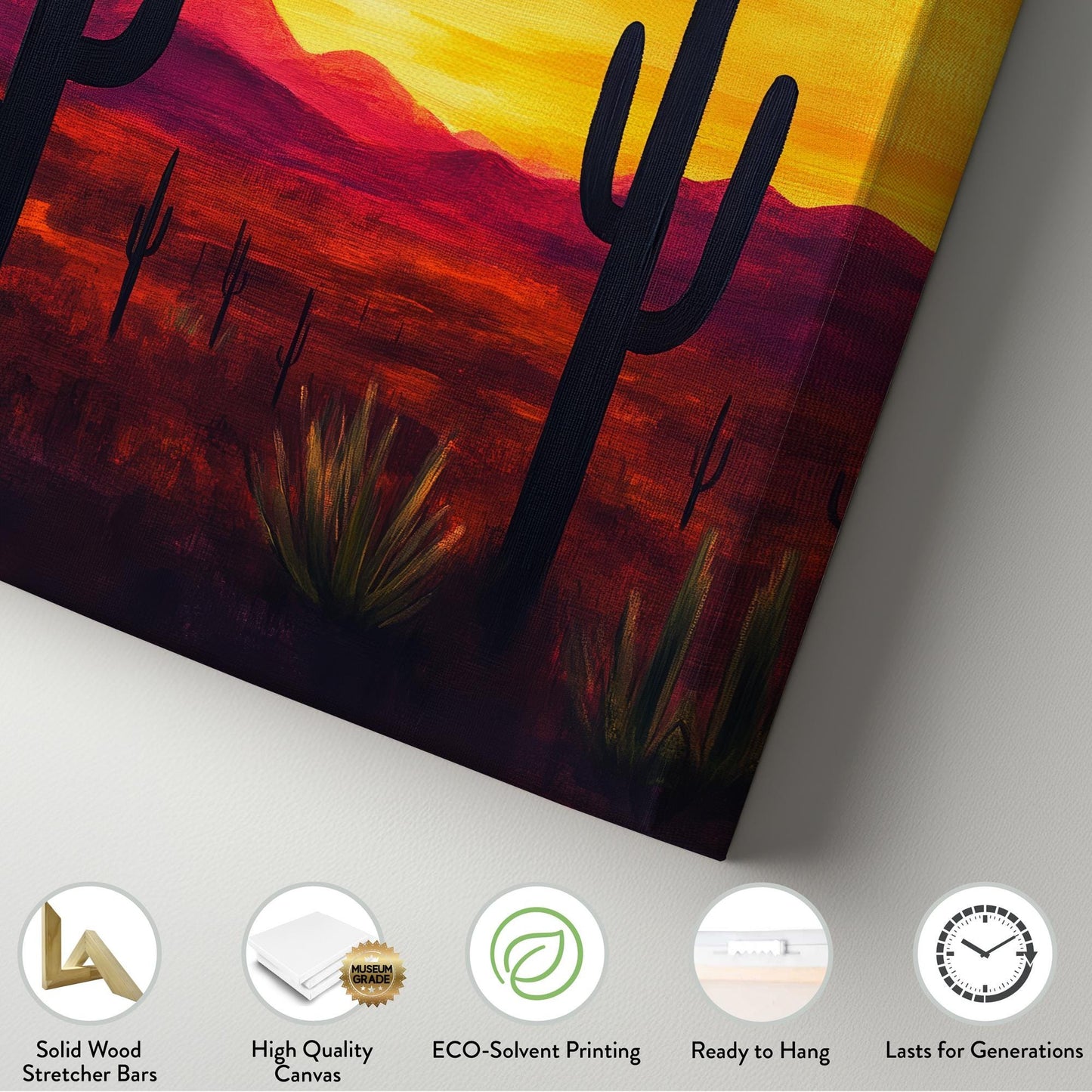 Sonoran Sunset Canvas Art | Impasto Print | Mid Century Modern Wall Art For Living Room | Fiery Chroma Art Vertical Canvas