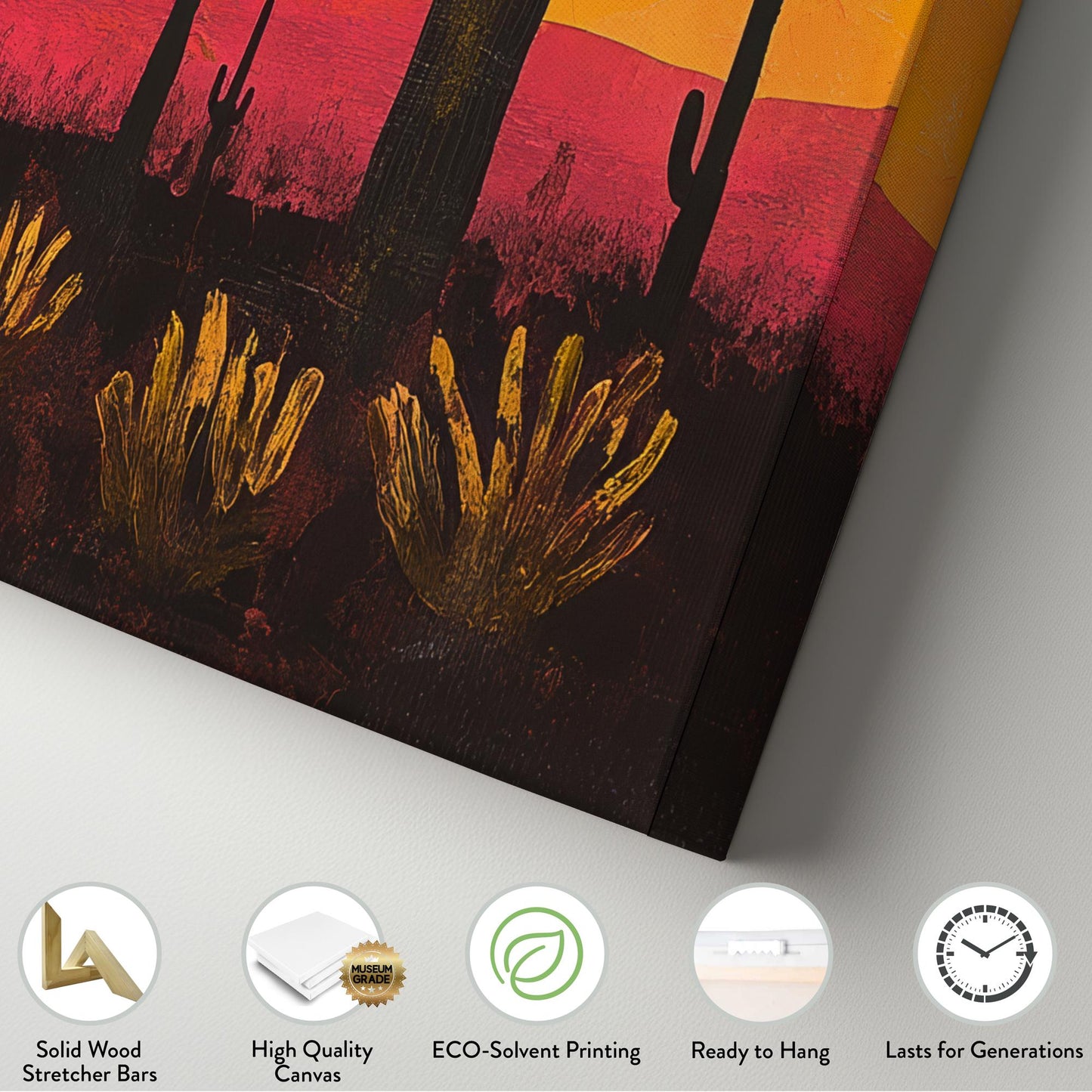 Sonoran Sunset Canvas Art | Impasto Print | Bohemian Wall Art For Living Room | Terracotta Sunset Art Square Canvas Art