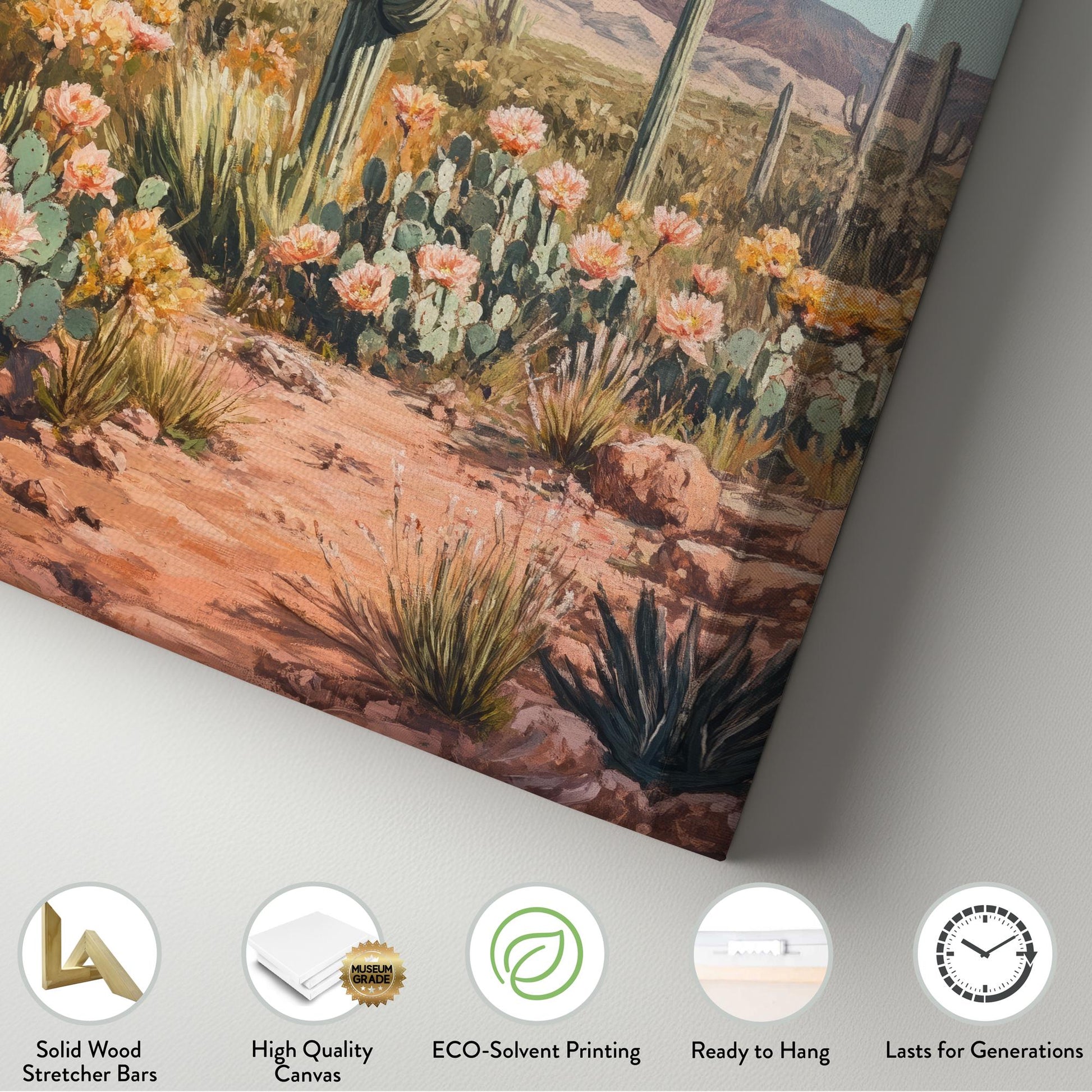 Sonoran Desert Cactus | Impasto Print | Mid Century Modern Wall Art For Living Room | Apricot Blush Art | Desert Oasis Decor Vertical Canvas