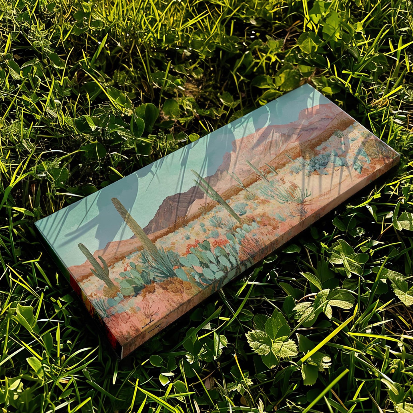 Sonoran Desert Cactus Canvas Art | Impasto Print | Bohemian Wall Art For Living Room | Rose Quartz Seafoam Art Panoramic Wall Art