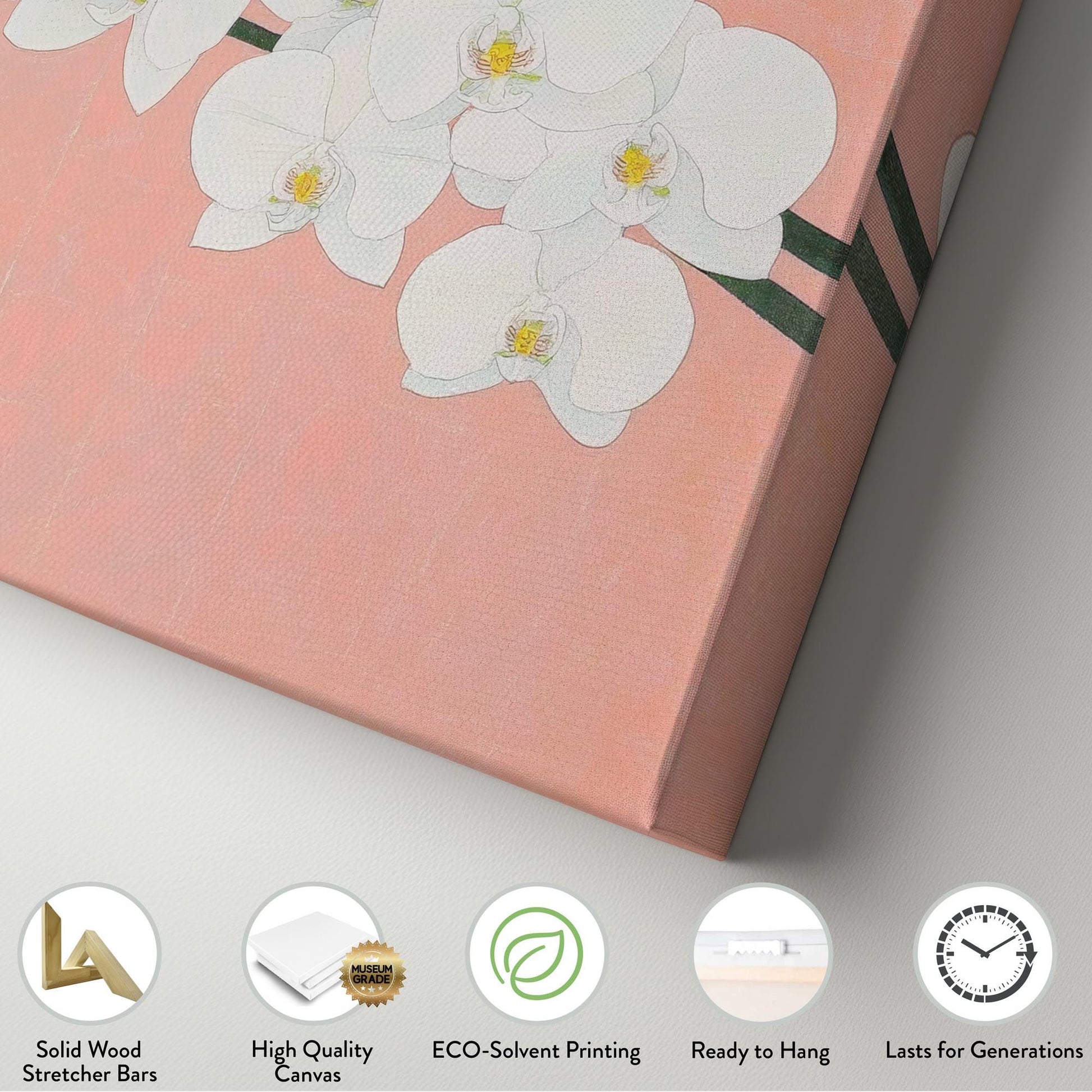 Serene Orchid Branch Canvas Art | Botanical Line Art Print | Japandi Wall Art For Above Couch | Blush Pink Art Horizontal Art