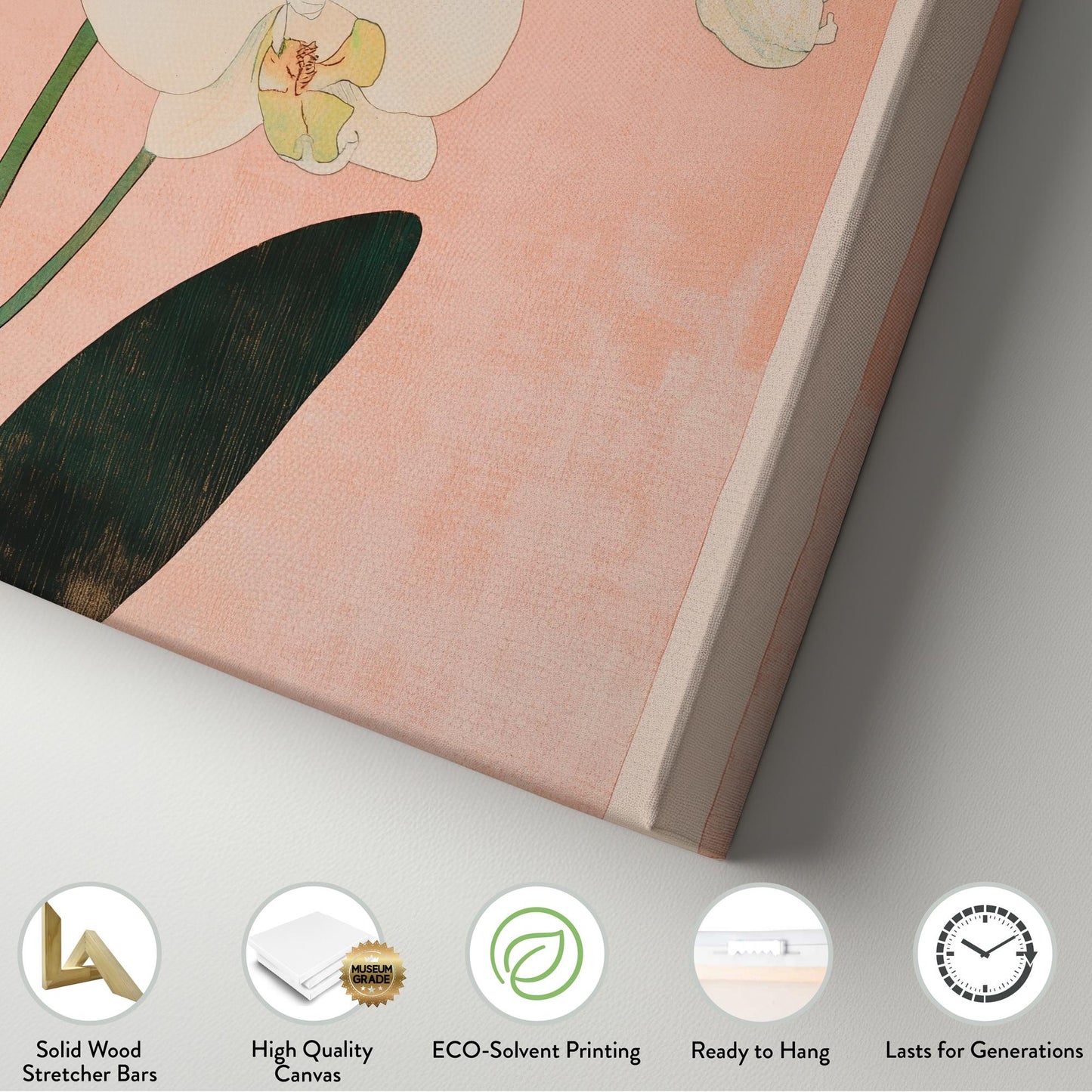 Serene Orchid Botanical Canvas Art | Shin hanga Woodblock Print | Japandi Wall Art For Above Couch Vertical Canvas
