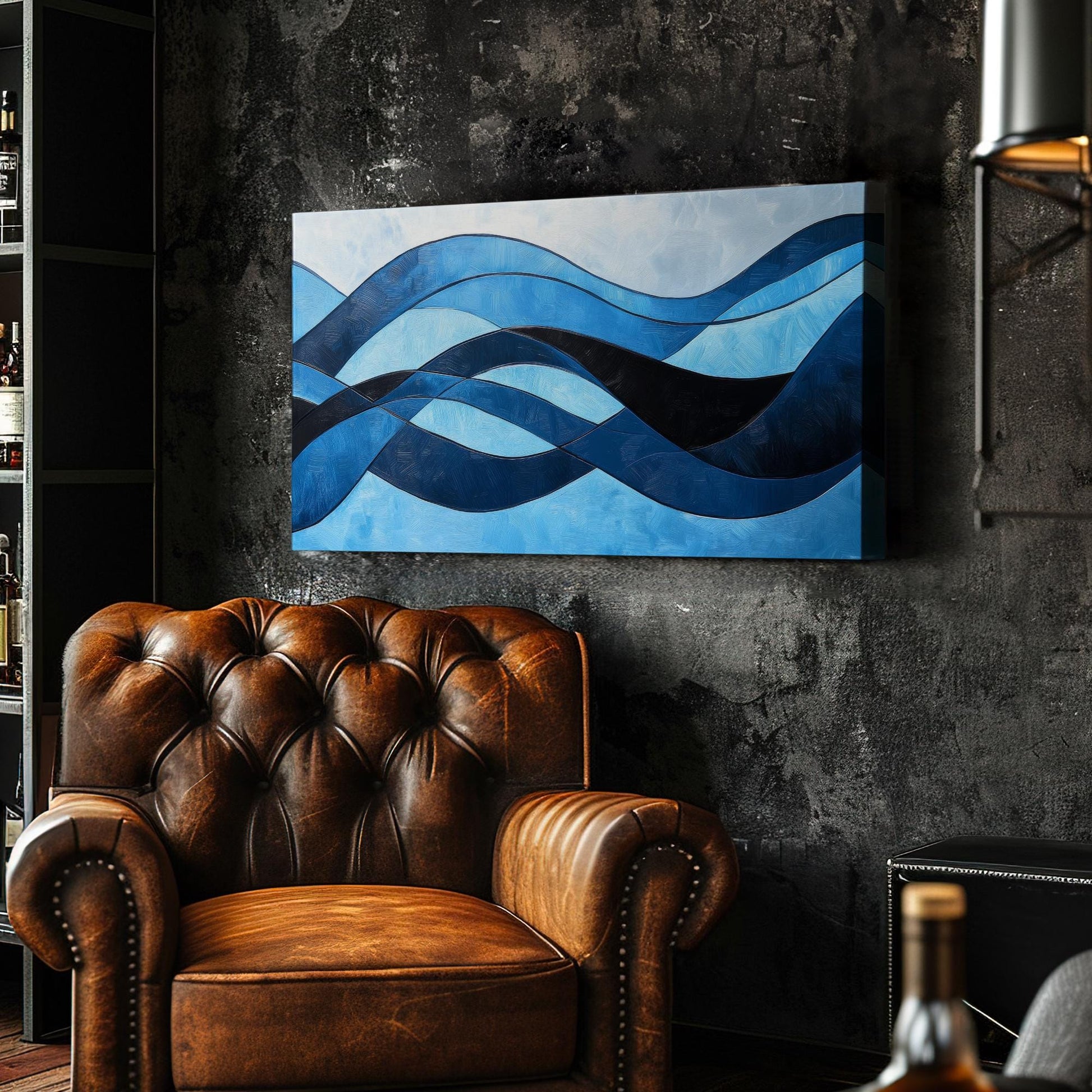 Serene Ocean Waves Canvas Art | Impasto Abstract Print | Coastal Minimalist Wall Art For Living Room Horizontal Art