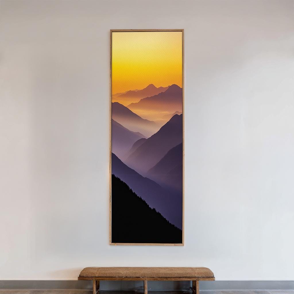 Serene Mountain Range Canvas Art | Layered Impressionism Print | Minimalist Wall Art For Living Room Long Vertical Art
