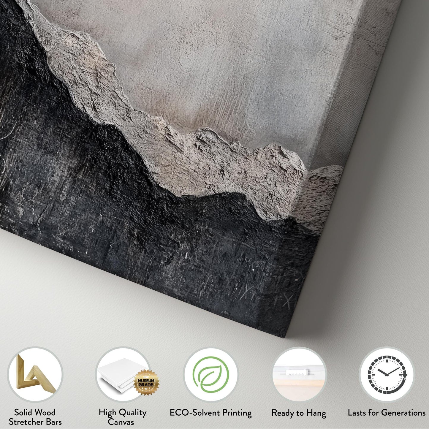 Serene Mountain Range Canvas Art | Impasto Texture Print | Jungalow Wall Art For Living Room | Silver Cloud Art Vertical Canvas