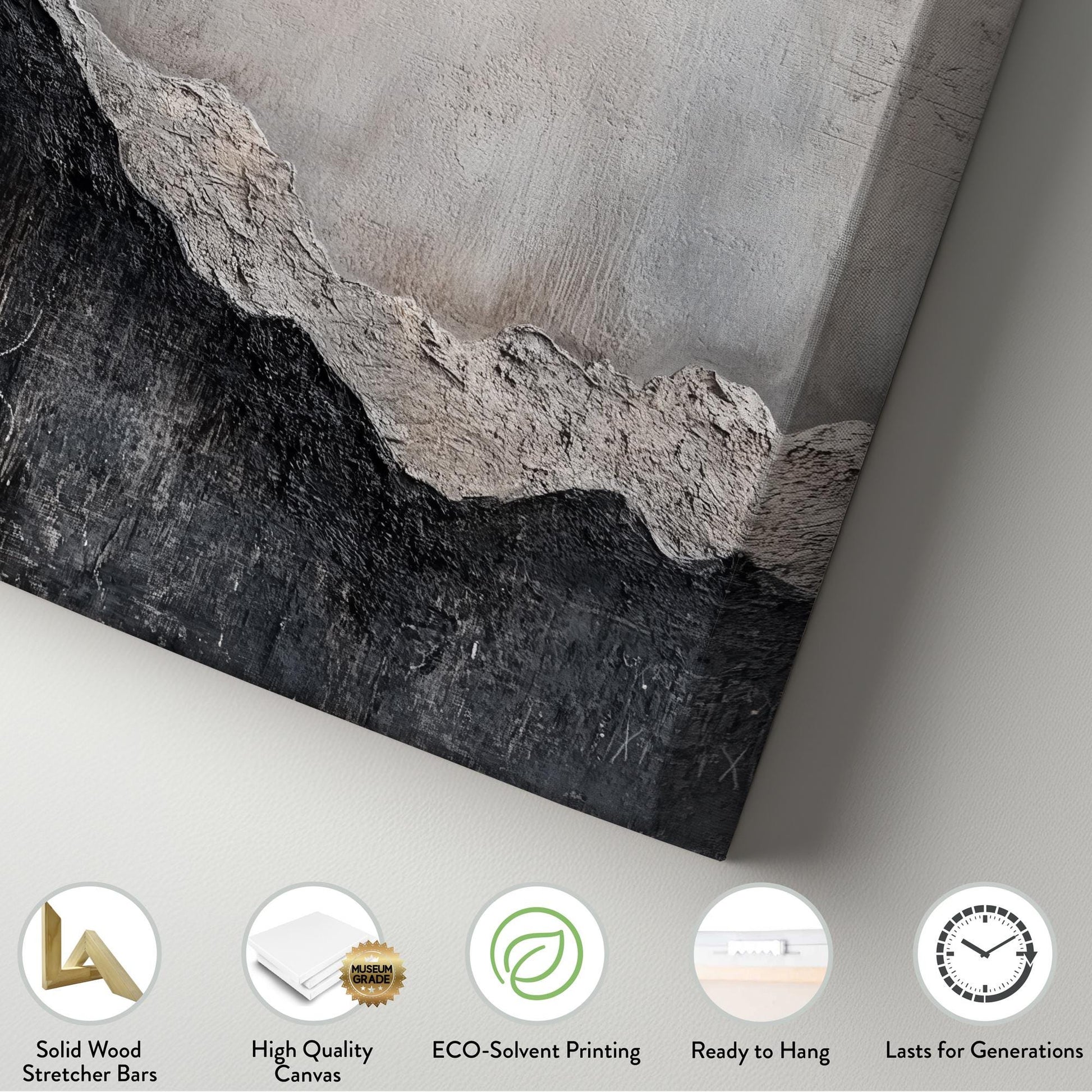 Serene Mountain Range Canvas Art | Impasto Texture Print | Jungalow Wall Art For Living Room | Silver Cloud Art Vertical Canvas