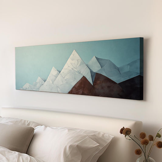 Serene Mountain Range Canvas Art | Impasto Print | Minimalist Wall Art For Living Room | Celestial Blue Redwood Art Panoramic Wall Art