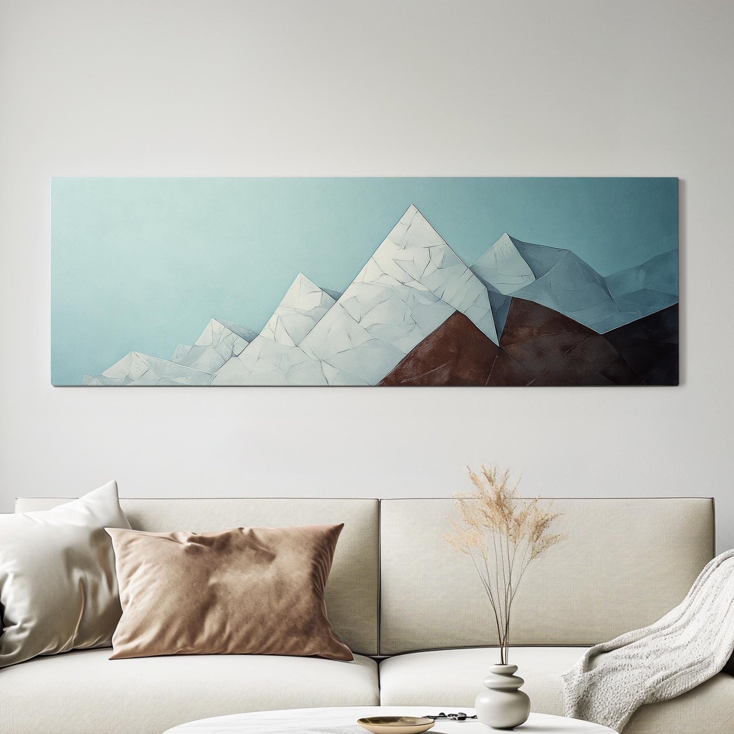 Serene Mountain Range Canvas Art | Impasto Print | Minimalist Wall Art For Living Room | Celestial Blue Redwood Art Panoramic Wall Art