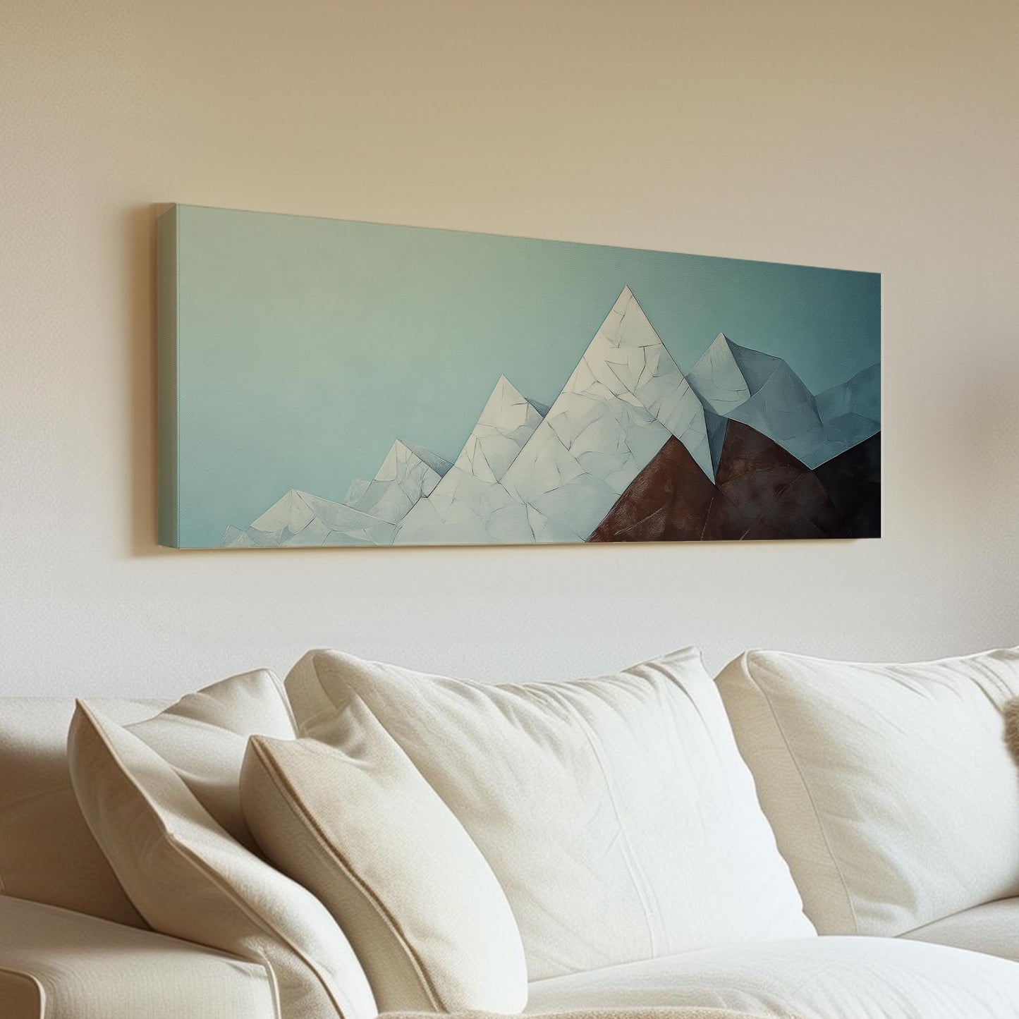 Serene Mountain Range Canvas Art | Impasto Print | Minimalist Wall Art For Living Room | Celestial Blue Redwood Art Panoramic Wall Art
