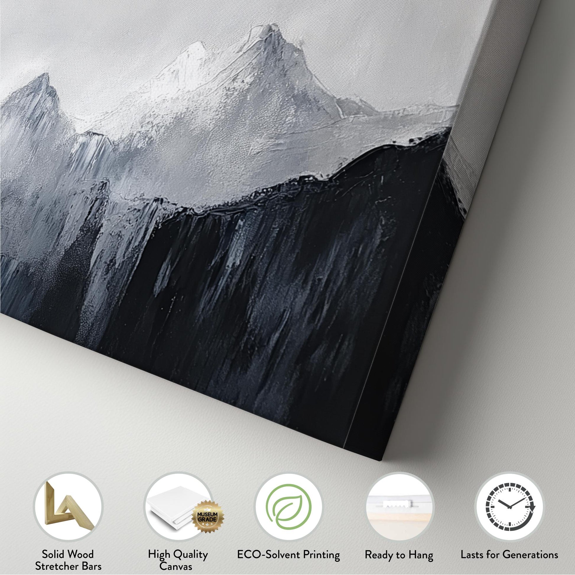 Serene Mountain Range Canvas Art | Impasto Palette Knife Print | Minimalist Wall Art For Living Room Panoramic Wall Art