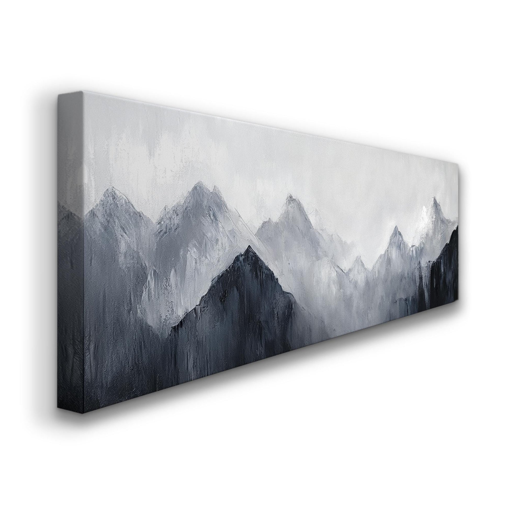 Serene Mountain Range Canvas Art | Impasto Palette Knife Print | Minimalist Wall Art For Living Room Panoramic Wall Art
