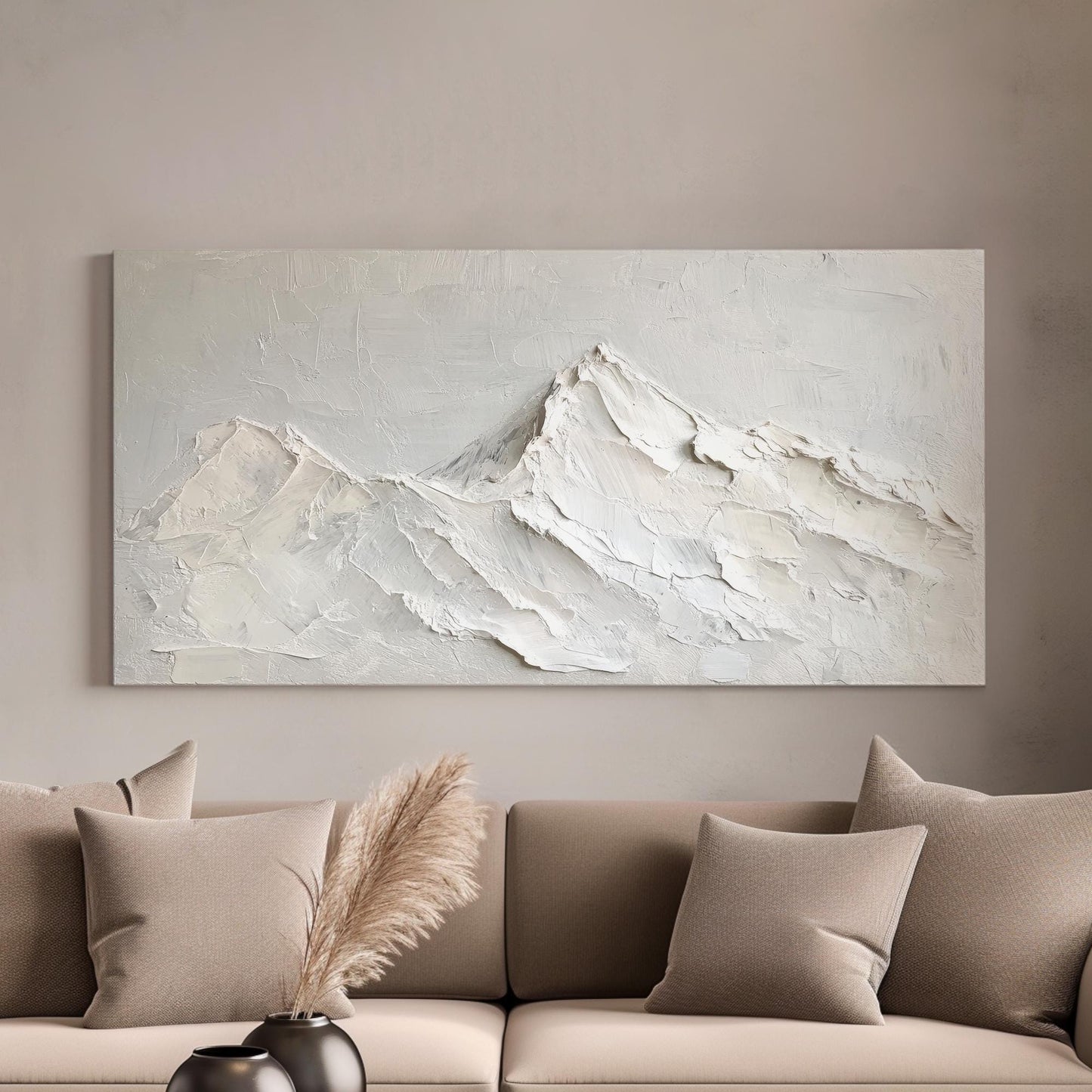 Serene Mountain Range Canvas Art | Impasto Palette Knife Print | Minimalist Wall Art For Living Room Horizontal Art