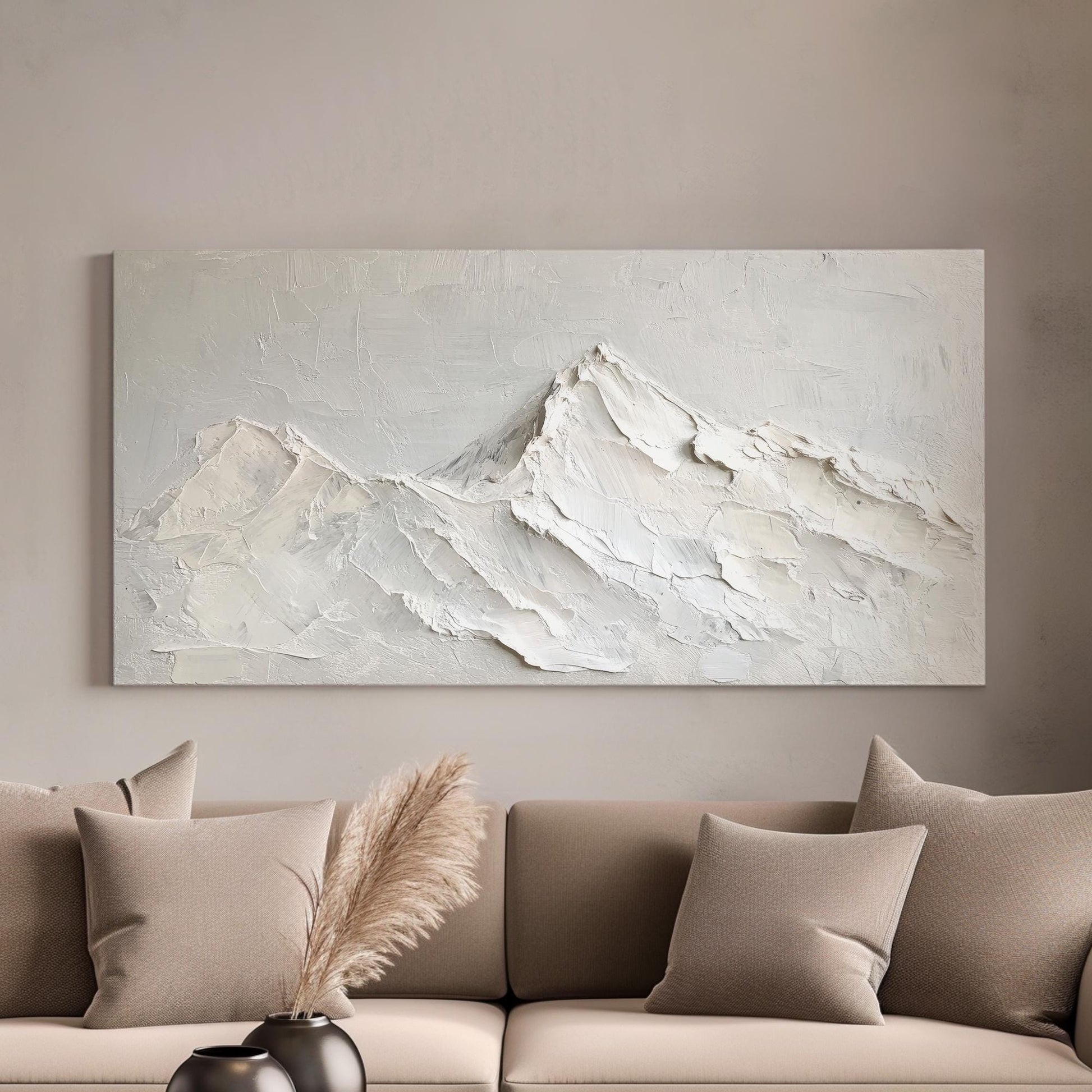 Serene Mountain Range Canvas Art | Impasto Palette Knife Print | Minimalist Wall Art For Living Room Horizontal Art