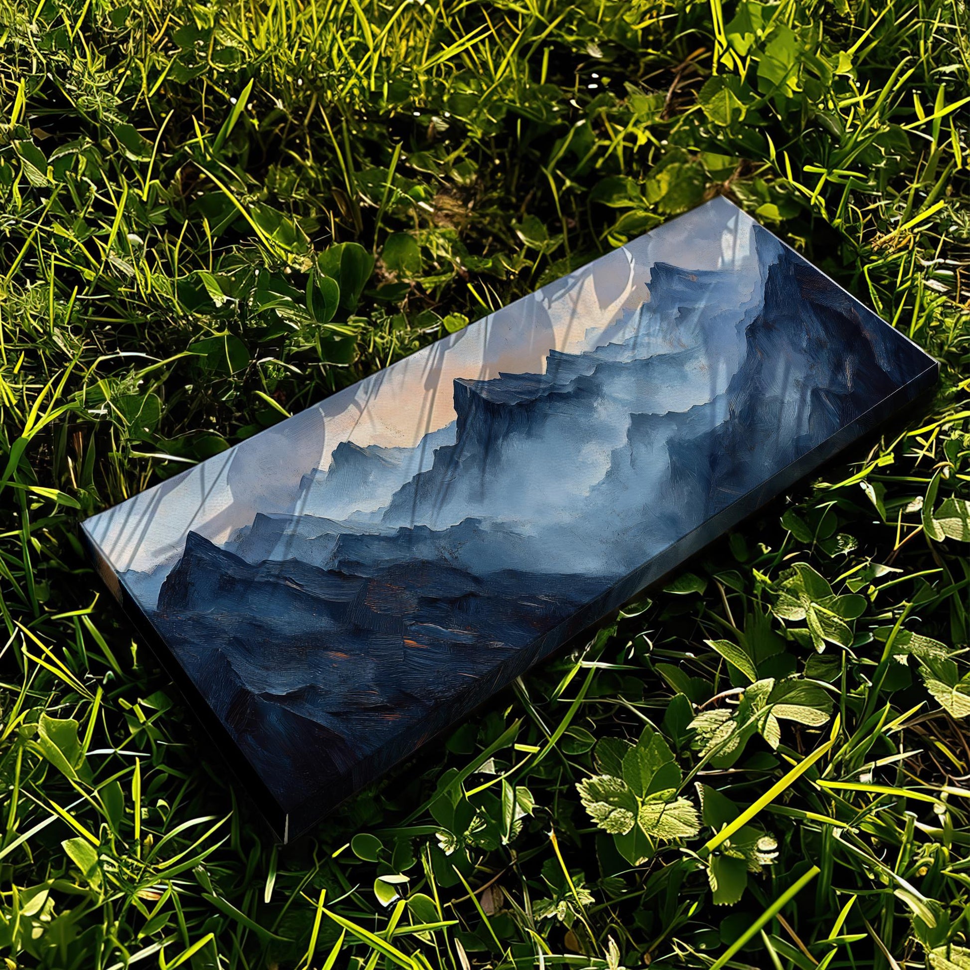 Serene Mountain Range Canvas Art | Impasto Oil Print | Tranquil Maximalist Wall Art For Living Room Panoramic Wall Art