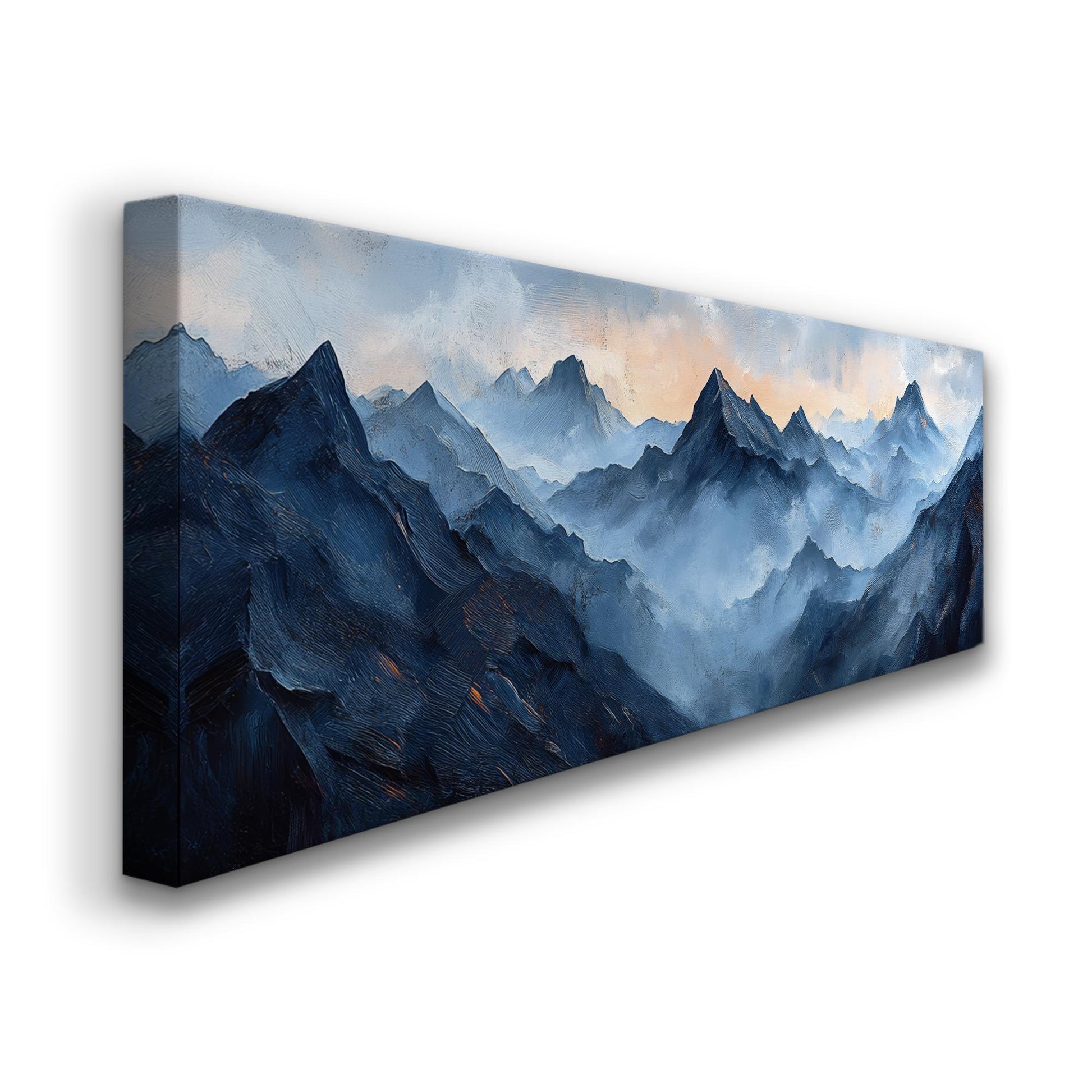 Serene Mountain Range Canvas Art | Impasto Oil Print | Tranquil Maximalist Wall Art For Living Room Panoramic Wall Art