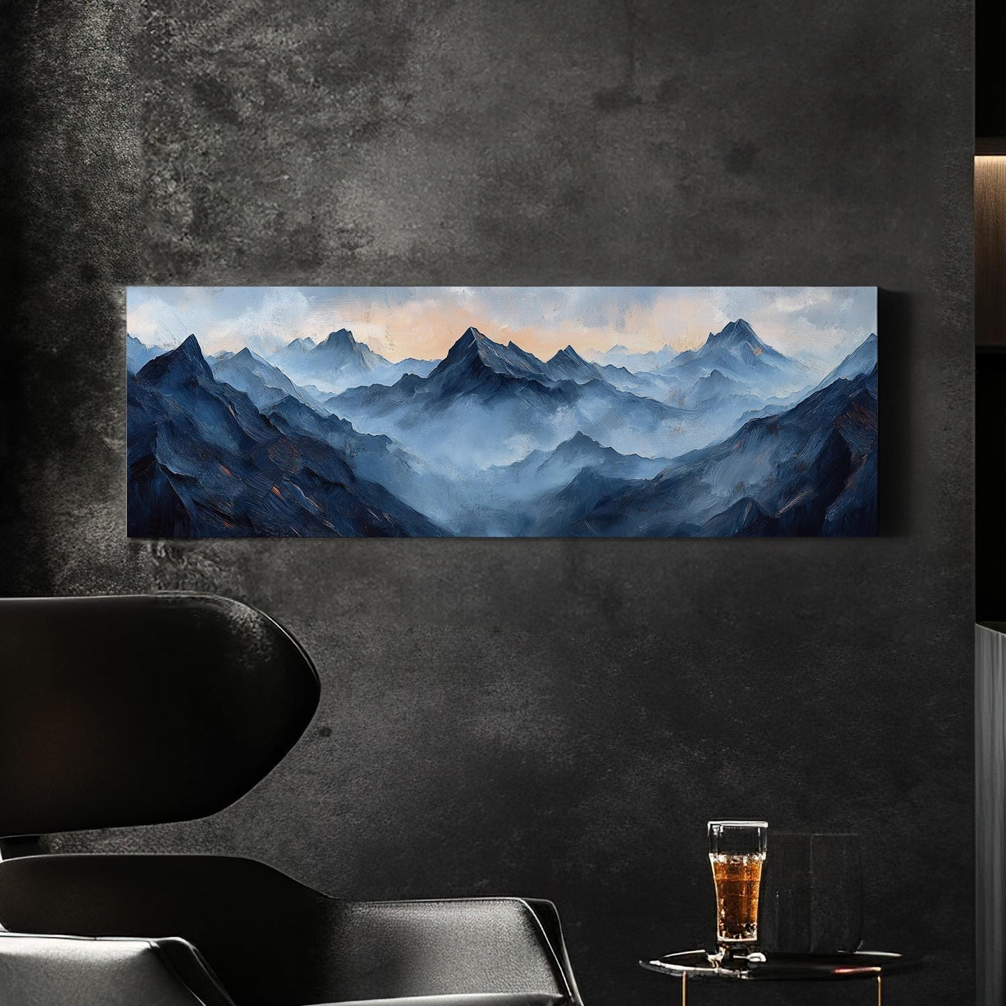 Serene Mountain Range Canvas Art | Impasto Oil Print | Tranquil Maximalist Wall Art For Living Room Panoramic Wall Art